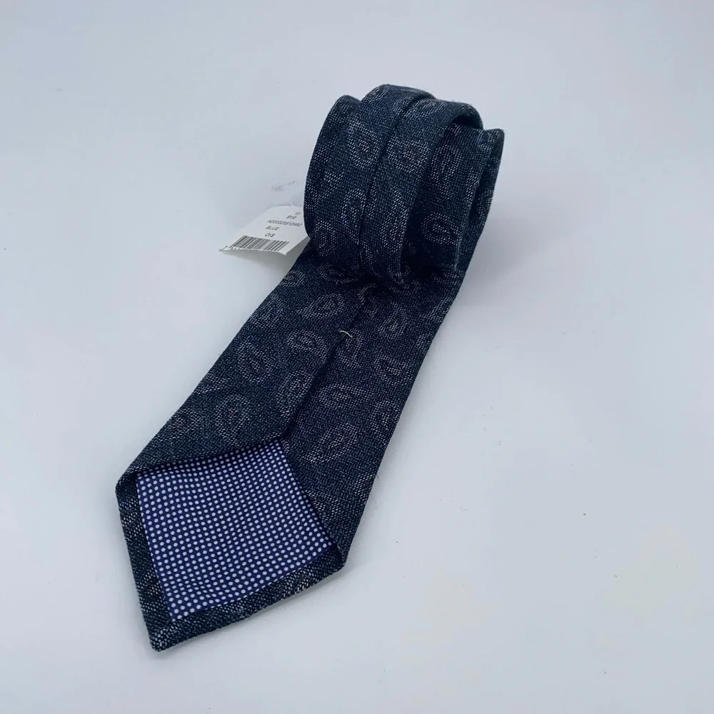 Eton Tie Mens One Size Blue Paisley Linen Professional Luxury Necktie Italy Made